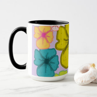 Retro Colourful Floral Pattern Black Two-Tone Mug