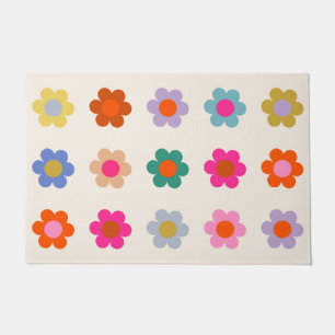 Retro Colourful Floral Preppy Abstract Flowers Doormat