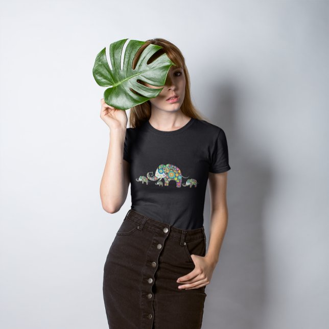 Retro Colourful Flower Elephant Family Tri-Blend Shirt (Creator Uploaded)