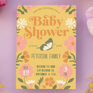 Retro Colourful Flower Garden Baby Shower Invitation