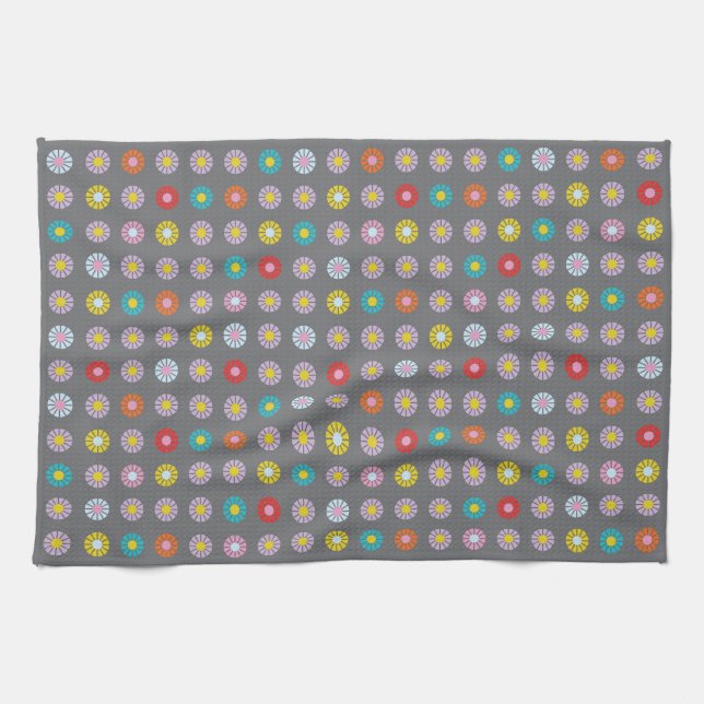 Retro Colourful Flower Tea Towel (Horizontal)