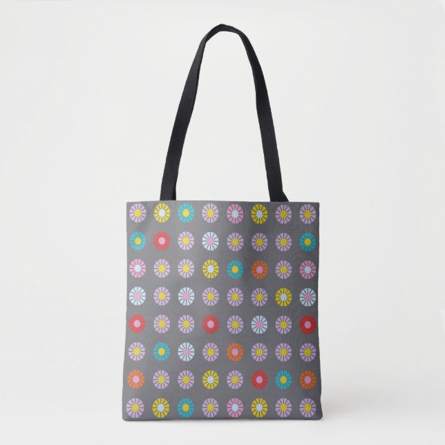 Retro Colourful Flower Tote Bag (Front)