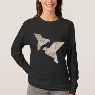 Retro colourful flowers on origami birds T-Shirt