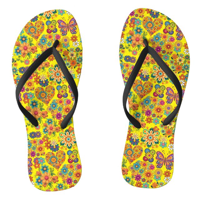 Retro colourful flowers pattern. B Yellow BG Jandals (Footbed)