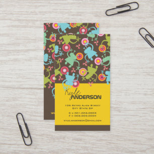 Retro Colourful Fun Cute Boy Cartoon Aliens Patter Business Card