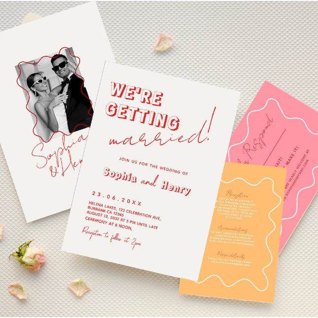 Retro Colourful Fun Wavy Handwritten Wedding Invitation (Creator Uploaded)