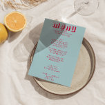 Retro Colourful Funky Bold Modern Unique Wedding Menu<br><div class="desc">A unique retro mint green modern handwritten wedding dinner menu. Which features chic template design of boho vintage light sky blue background and red magenta text layout. Perfect and matching with the whole suite.</div>