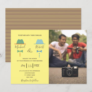 Retro Colourful Gay Photo Wedding Invitation