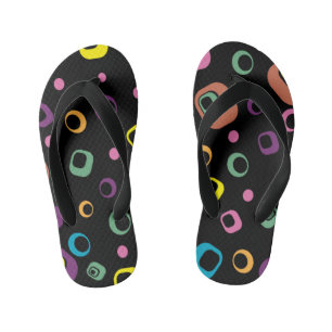 Retro Colourful Geometric Circles and Squares Flip Kid's Jandals