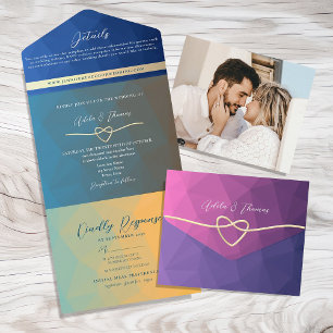 Retro Colourful Geometric Photo Wedding Invitation