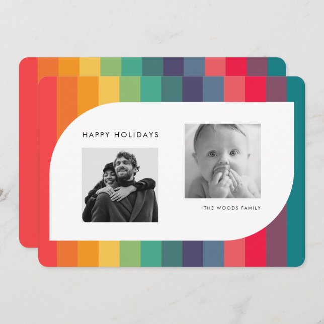 Retro Colourful Geometric Shape Photo Holiday Card (Front/Back)