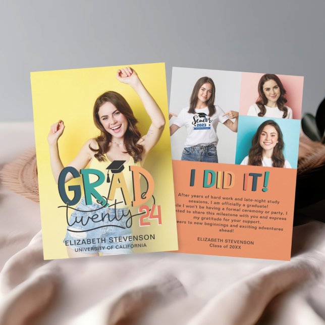 Retro colourful graduation party 4 photo invitation (Creator Uploaded)