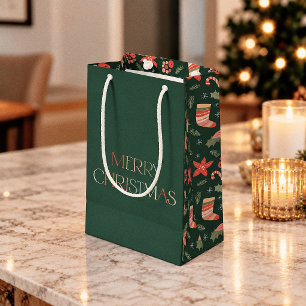 Retro Colourful Green Merry Christmas Small Gift Bag