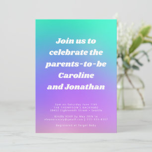 Retro Colourful Green Purple Gradient Baby Shower Invitation