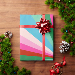 Retro Colourful Groovy Burst Stripes Christmas Wrapping Paper