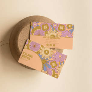 Retro Colourful Groovy Floral Boho Girly Trendy Business Card