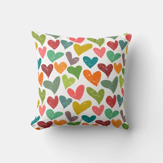 Retro Colourful Groovy Valentine Hearts Pattern Cushion (Front)