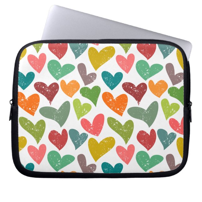 Retro Colourful Groovy Valentine Hearts Pattern Laptop Sleeve (Front)