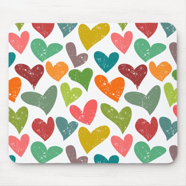 Retro Colourful Groovy Valentine Hearts Pattern Mouse Pad (Front)