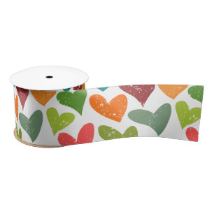 Retro Colourful Groovy Valentine Hearts Pattern Satin Ribbon