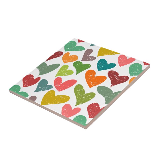 Retro Colourful Groovy Valentine Hearts Pattern Tile (Side)