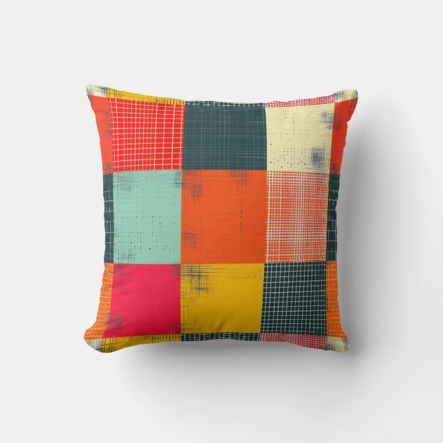 Retro Colourful Grunge Plaid Patchwork Pattern Cushion (Front)