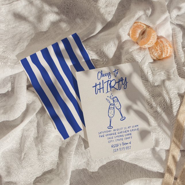 Retro Colourful Hand Drawn 30th Cheers To Birthday Invitation (Creator Uploaded)