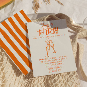 Retro Colourful Hand Drawn 30th Whimsical Birthday Invitation