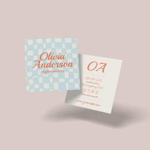 Retro Colourful Hand Drawn Chequered Groovy Cute Square Business Card