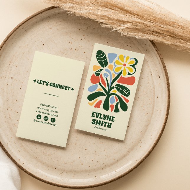 Retro Colourful Hand-Drawn Groovy Floral Boho Chic Business Card (Creator Uploaded)