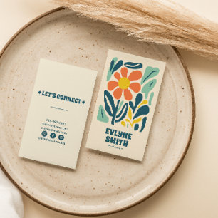 Retro Colourful Hand Drawn Groovy Floral Trendy Business Card
