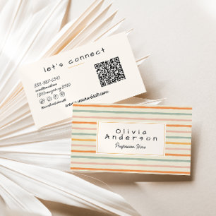 Retro Colourful Hand Drawn Stripes Unique QR Code Business Card