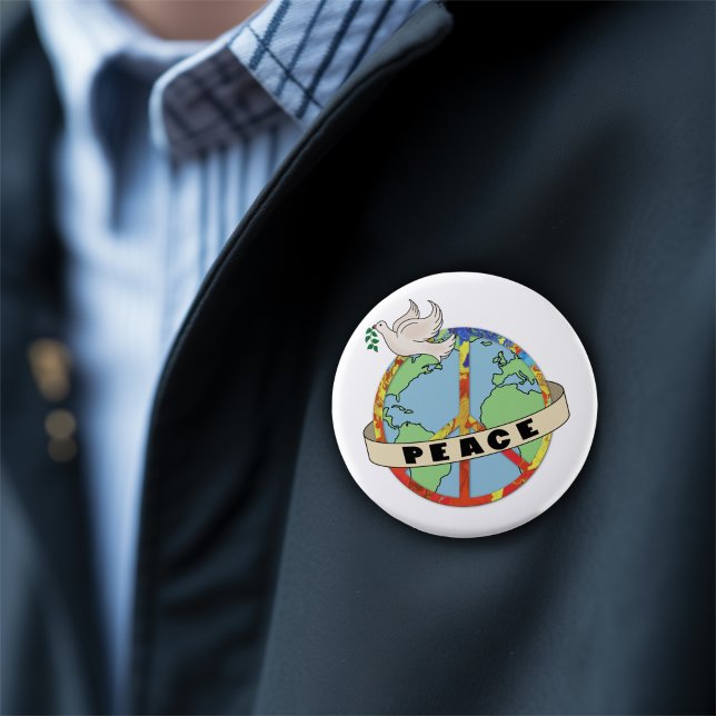 Retro Colourful Hand Drawn World Peace with Dove 10 Cm Round Badge (Creator Uploaded)