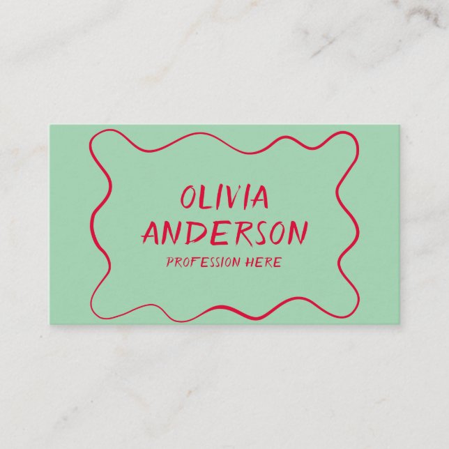 Retro colourful Hand Written Boho Chic Modern Wavy Business Card (Front)