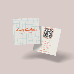 Retro Colourful Hand Written Drawn Groovy QR Code Square Business Card