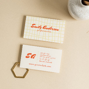 Retro Colourful Hand Written Drawn Groovy Unique Business Card