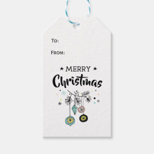 Retro colourful hanging merry christmas ornaments gift tags