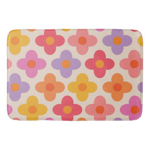 Retro Colourful Hippie Mod Flowers Pattern  Bath Mat