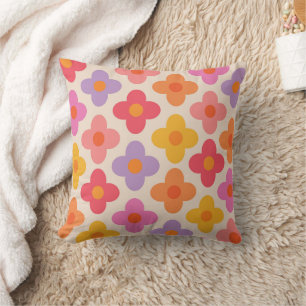 Retro Colourful Hippie Mod Flowers Pattern  Cushion