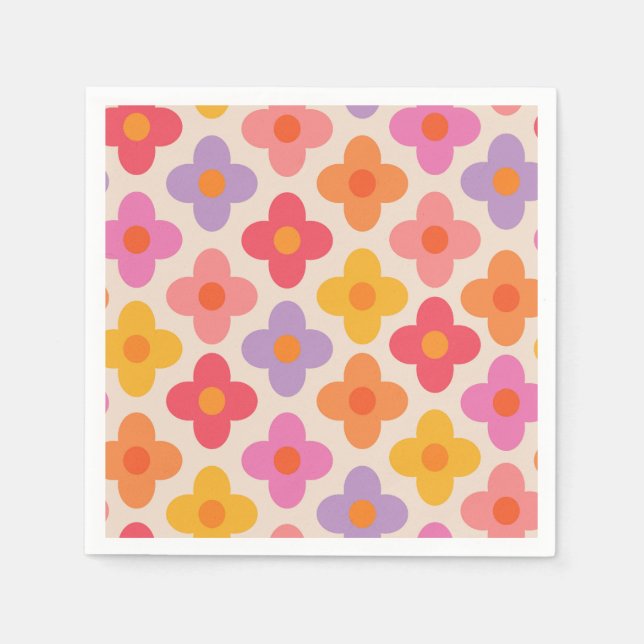 Retro Colourful Hippie Mod Flowers Pattern  Napkin (Front)