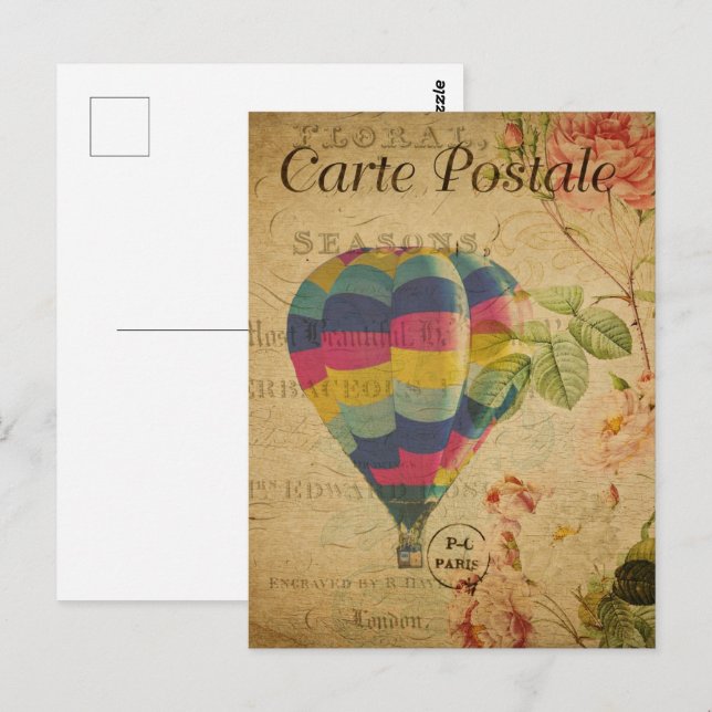 Retro Colourful Hot Air Balloon Postcard (Front/Back)