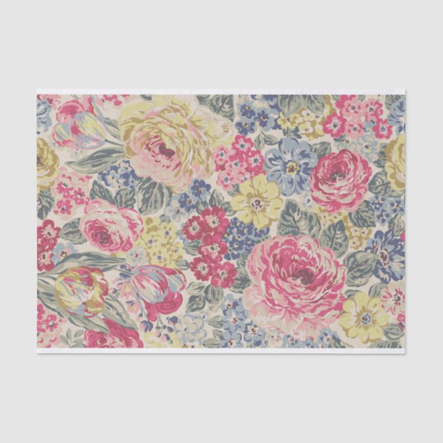 Retro Colourful Illustrated Floral Pattern Tissue Paper (Front)