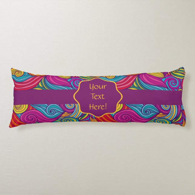 Retro Colourful Jewel Tone Swirly Wave Pattern Body Cushion (Front)