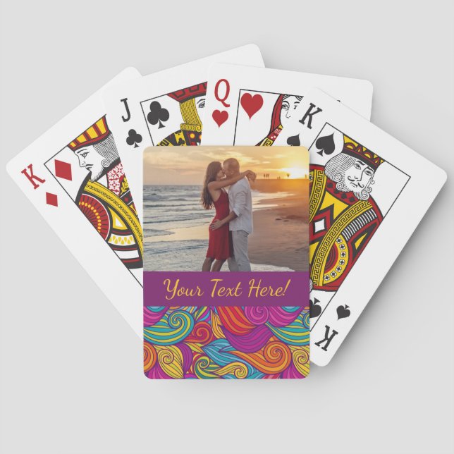 Retro Colourful Jewel Tone Swirly Wave Pattern Playing Cards (Back)