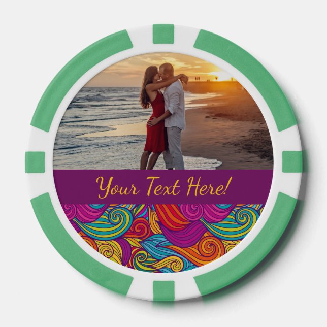 Retro Colourful Jewel Tone Swirly Wave Pattern Poker Chips (Front)