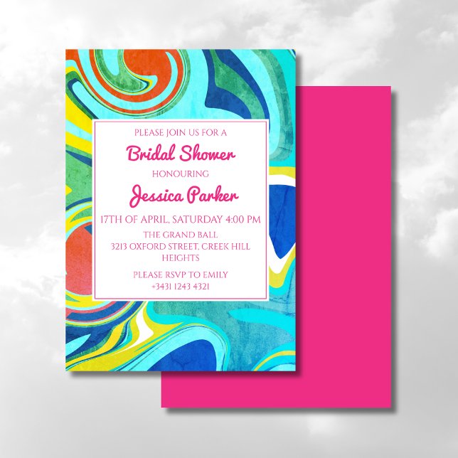 Retro Colourful Marble Unique Bridal Shower Invitation (Creator Uploaded)