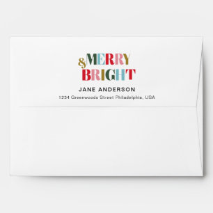 Retro Colourful Merry and Bright Christmas Stripes Envelope