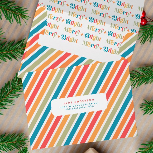 Retro Colourful Merry and Bright Christmas Stripes Envelope (Creator Uploaded)
