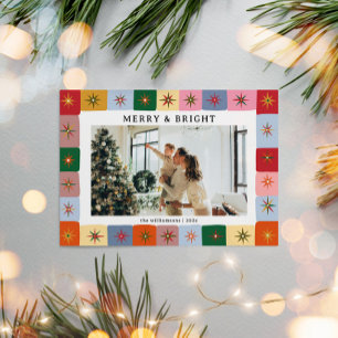 Retro Colourful Mid-Century Family Photo Christmas Holiday Card