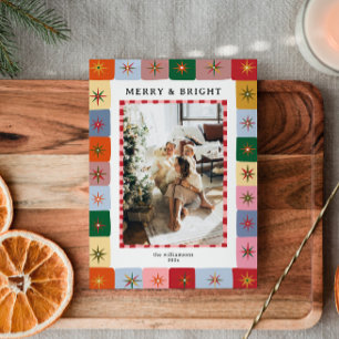 Retro Colourful Mid-Century Family Photo Christmas Holiday Card